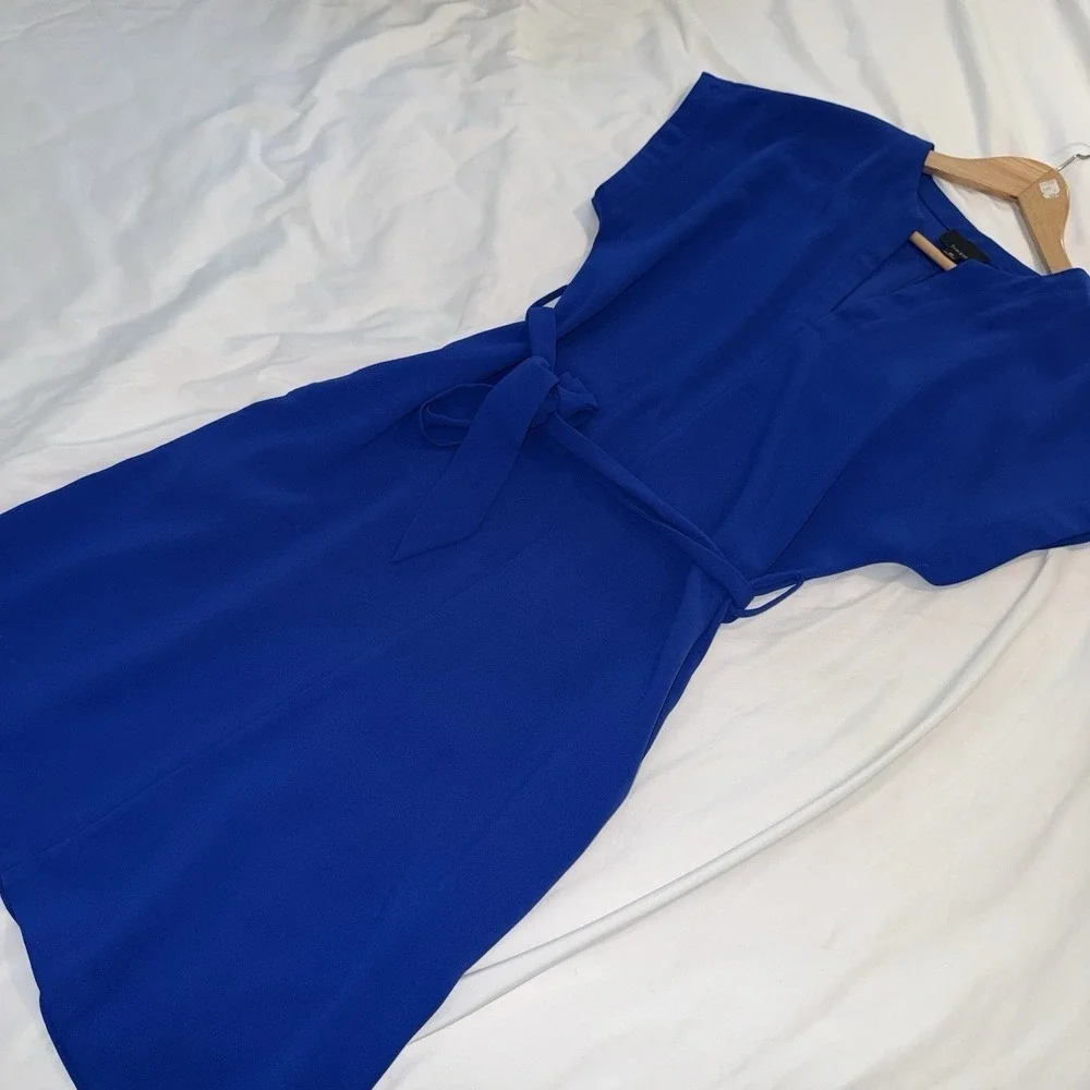 Lumiere Royal Blue Tie Waist Split V-Neck Shift Dress RD30430 Womens Medium
